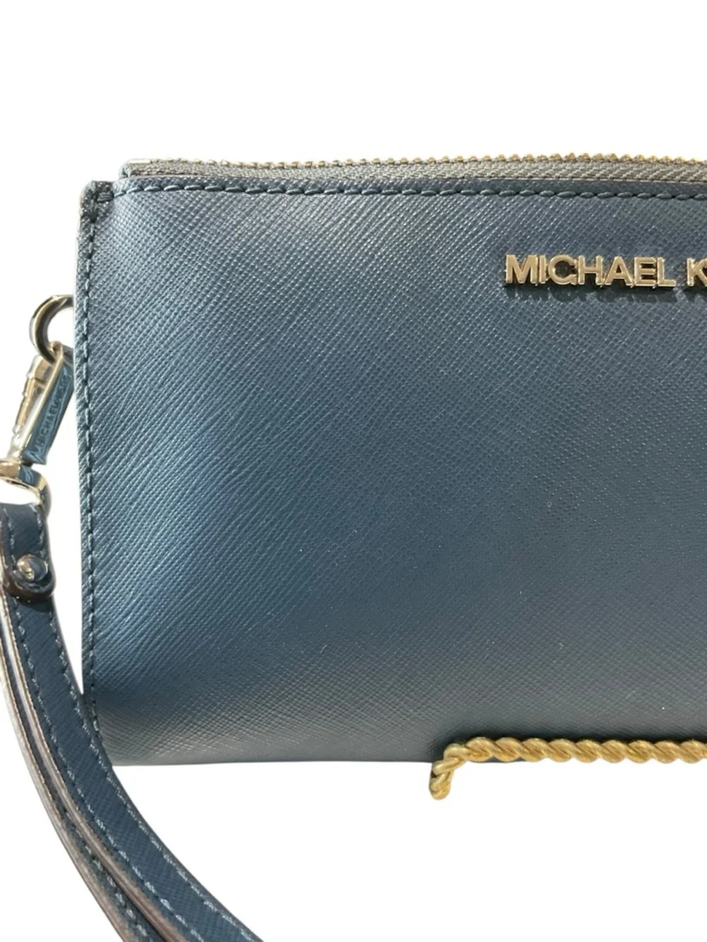 Michael Kors Teal Blue Saffiano Leather Wristlet Wallet